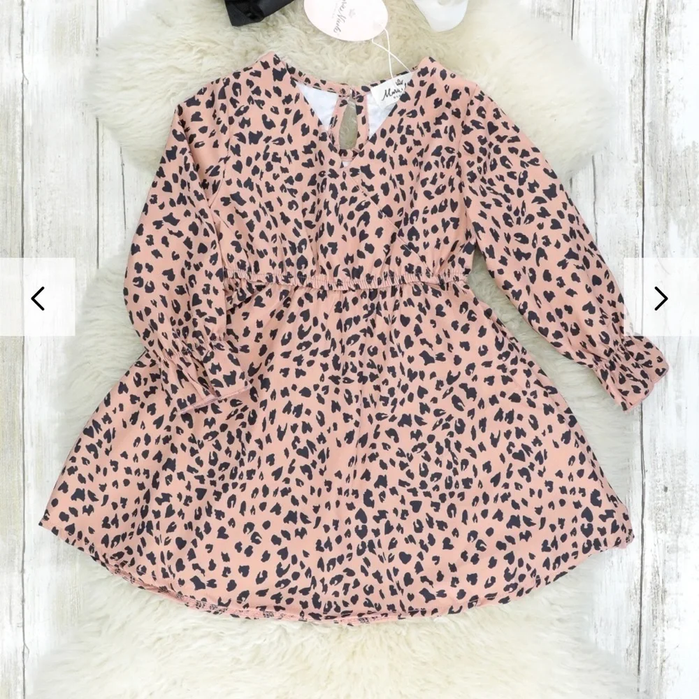 Marie Nicole Mom and Me Cheetah V neck Long Sleeve Dress with Cuffed wrist
